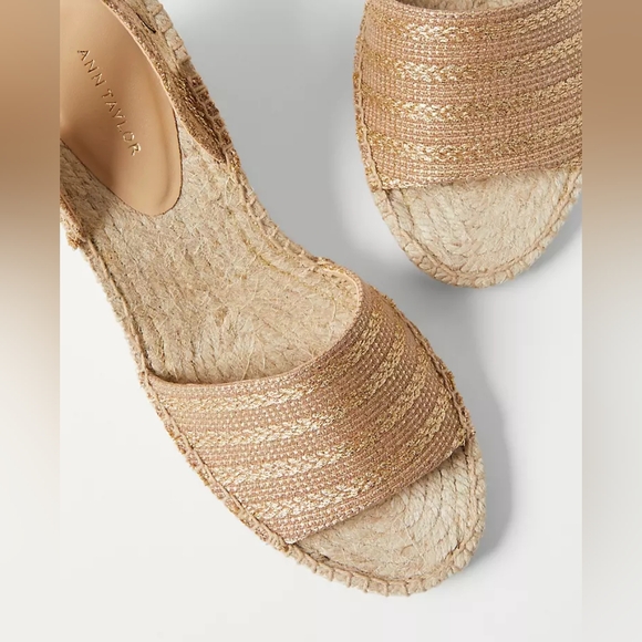 NIB Ann Taylor Tweed Lace-Up Espadrille Wedge Sandals Size 5 1/2 In Natural. - Picture 9 of 9